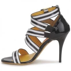 Chaussures Femme Sandales et Nu-pieds Charles Jourdan BARBARA Noir / Blanc -Sandales Soldes Boutique 123521 500 D