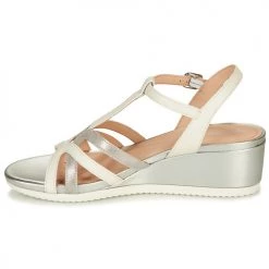 Chaussures Femme Sandales et Nu-pieds Geox D ISCHIA Blanc / Argenté -Sandales Soldes Boutique 16397379 500 D