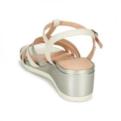 Chaussures Femme Sandales et Nu-pieds Geox D ISCHIA Blanc / Argenté -Sandales Soldes Boutique 16397379 500 E