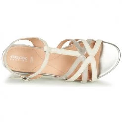 Chaussures Femme Sandales et Nu-pieds Geox D ISCHIA Blanc / Argenté -Sandales Soldes Boutique 16397379 500 F