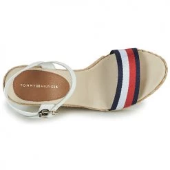 Chaussures Femme Sandales et Nu-pieds Tommy Hilfiger SHIMMERY RIBBON HIGH WEDGE Blanc -Sandales Soldes Boutique 18681754 500 F