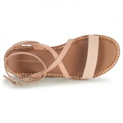 Chaussures Femme Sandales et Nu-pieds Tommy Hilfiger ESSENTIAL TOMMY FLAT SANDAL Cognac -Sandales Soldes Boutique 18681762 500 F