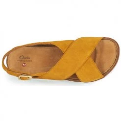 Chaussures Femme Sandales et Nu-pieds Clarks ELAYNE CROSS Moutarde -Sandales Soldes Boutique 18858109 500 F