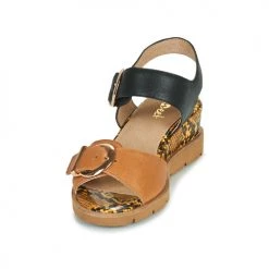 Chaussures Femme Sandales et Nu-pieds Sweet ETOXYS Noir / Camel -Sandales Soldes Boutique 18940883 500 C