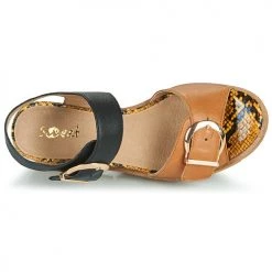 Chaussures Femme Sandales et Nu-pieds Sweet ETOXYS Noir / Camel -Sandales Soldes Boutique 18940883 500 F
