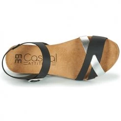 Chaussures Femme Sandales et Nu-pieds Casual Attitude OYA Noir / argenté -Sandales Soldes Boutique 18978827 500 F