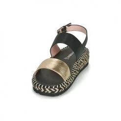Chaussures Femme Sandales et Nu-pieds Café Noir GRISLI Noir / Doré -Sandales Soldes Boutique 19157593 500 C