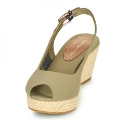 Chaussures Femme Sandales et Nu-pieds Tommy Hilfiger ICONIC ELBA SLING BACK WEDGE Kaki -Sandales Soldes Boutique 21189981 500 C