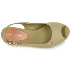 Chaussures Femme Sandales et Nu-pieds Tommy Hilfiger ICONIC ELENA SLING BACK WEDGE Kaki -Sandales Soldes Boutique 21189982 500 F