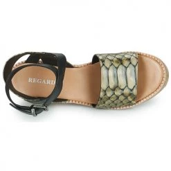 Chaussures Femme Sandales et Nu-pieds Regard DAVE V2 ZULU TAUPE Vert / Noir -Sandales Soldes Boutique 21271977 500 F