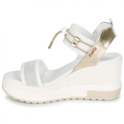 Chaussures Femme Sandales et Nu-pieds NeroGiardini E219045D-707 Blanc / Doré -Sandales Soldes Boutique 21317020 500 D