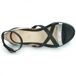 Chaussures Femme Sandales et Nu-pieds Casual Attitude COUTIL Noir / Argenté -Sandales Soldes Boutique 21406733 500 F