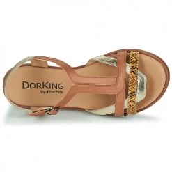 Chaussures Femme Sandales et Nu-pieds Dorking LEYLA Marron / Doré -Sandales Soldes Boutique 21448083 500 F