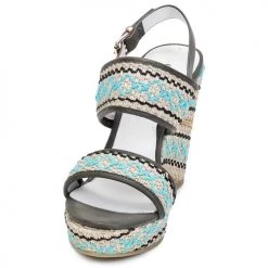 Chaussures Femme Sandales et Nu-pieds Café Noir JABALA Carbone / Turquoise -Sandales Soldes Boutique 2864646 500 C